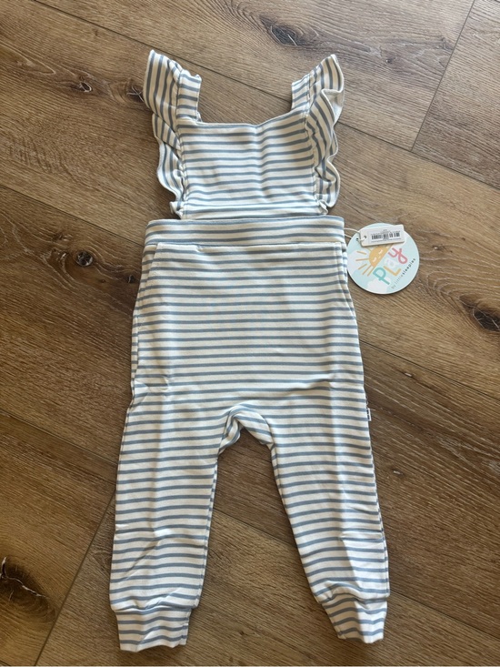 Little Sleepies Other - Little Sleepies Blue & White Striped Ruffle Overalls 6-12M girl